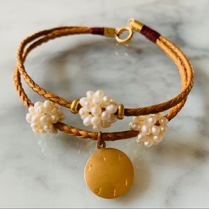 Pearl/ Gold/ Brazilian Buriti straw bracelet